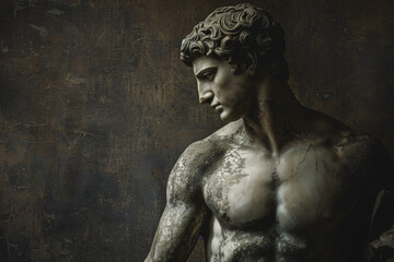 classical male statue focusing on the upper body and profile view highlighting the detailed craftsmanship