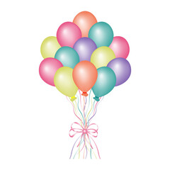 Bundle colored balloons. Colorful balloons vector set. Balloons with ribbons isolated on transparent background. Flying helium ball illustration