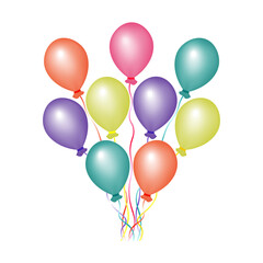 Bundle colored balloons. Colorful balloons vector set. Balloons with ribbons isolated on transparent background. Flying helium ball illustration