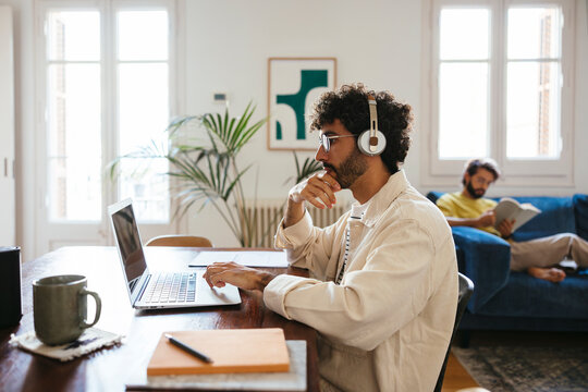 Gay couple spending time at home