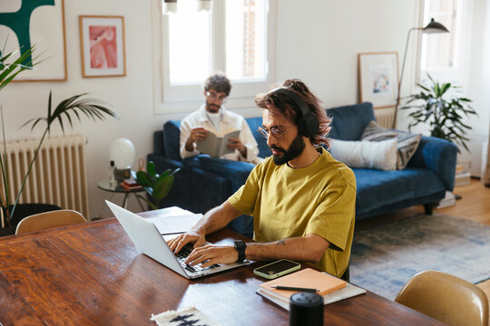 Gay couple spending time at home