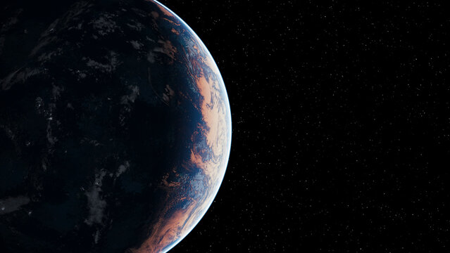 3D Render of a Partially Lit Planet with Sunrise Glow