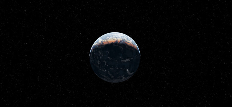 3D Render of an Earth-like Planet in a Starry Sky