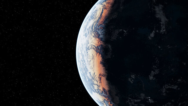 3D Render of a Half-Illuminated Planet with Cloud Patterns