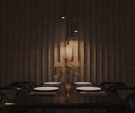 Dark fancy restaurant interior, 3d render