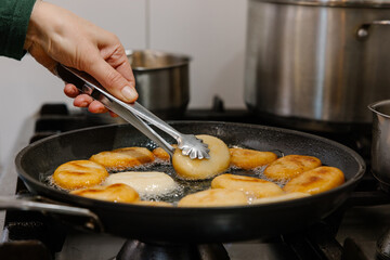 Handcrafting Georgian cuisine - Mchadi corn bread in skillet.