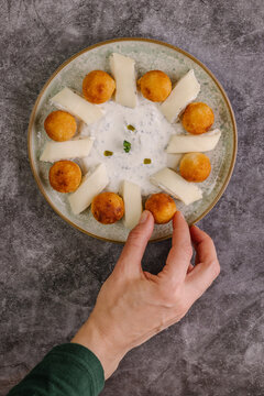 Traditional Georgian Gepsalia, a cheese and cornbread meal