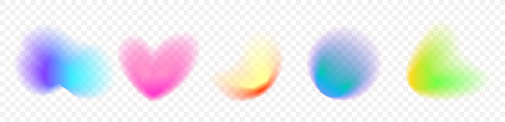 Set of abstract radial gradient blur.Vibrant set of aura glow rounds with a soft  dot white element.Holographic round shapes.Modern graphic element vector collection. © gala
