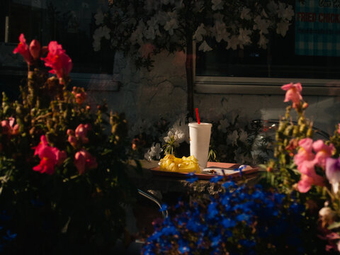 Fast food on cafe table