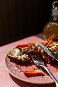 Whipped feta and carrots on toast