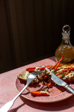 A meal of carrots and feta on toast