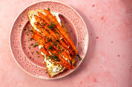 Honey roast carrots, feta and sourdough toast