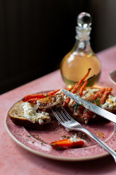 Toast, carrots, feta and olive oil.
