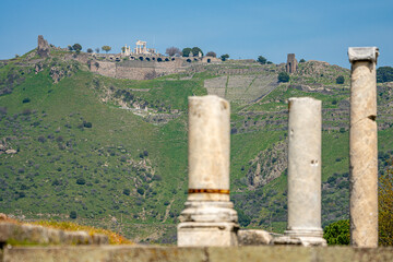 Majestic View of Ancient Pergamon from Asklepion: Timeless Columns and Historic Hills in Turkey's Archaeological Marvel