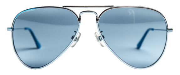 Classic aviator sunglasses with blue tinted lenses, cut out - stock png.