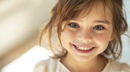 Beautiful white teeth and smiling face of a little girl