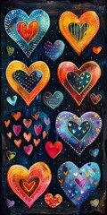 Naklejka premium Many Hearts on Black Background