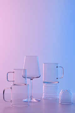 empty Glassware arrange on gradient