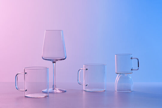 empty Glassware arrange on gradient