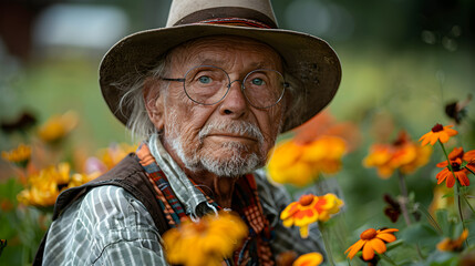 A Close-Up Portrait of a Senior Man in a Garden Setting