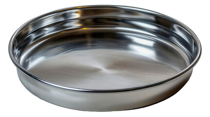 Polished stainless steel round pan for baking and cooking, cut out - stock png.