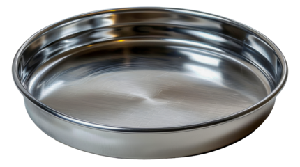 Polished stainless steel round pan for baking and cooking, cut out - stock png.