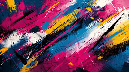 An abstract graffiti illustration with dynamic brushstrokes and bold colors, evoking the spontaneous creativity of street art