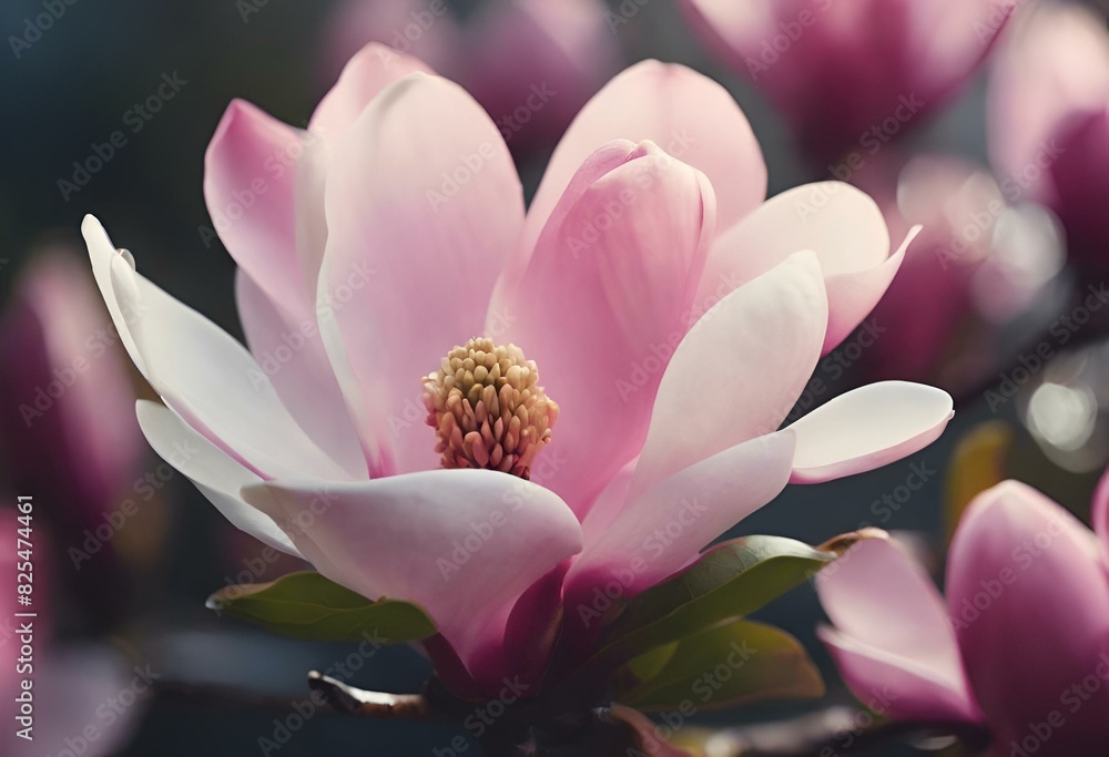 Sticker pink flowers are blooming in the sun with a small branch