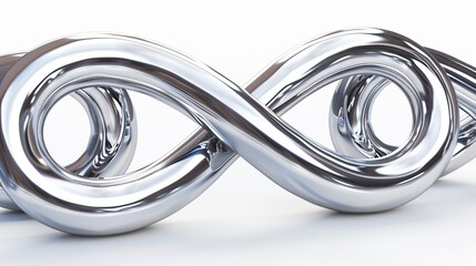 Abstract close-up of intertwined chrome infinity symbols. Shiny, smooth metal design, modern art,...
