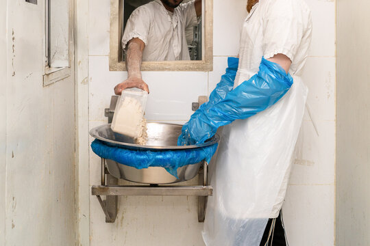 Flour Pouring For Matzah Preparation.