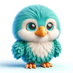 Cute furry teddy eagle 3D character on white background
