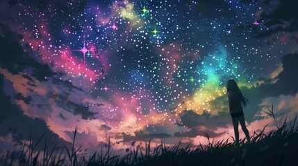 Fototapeta premium Mesmerizing silhouette of firework display painting night sky