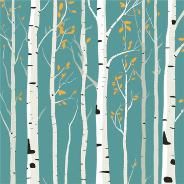 Birch tree pattern. Seamless vector illustration pattern with autumn birch trees. Perfect for textile, wallpaper or print design. Fabric Design for wallpapers, web site background, postcard.