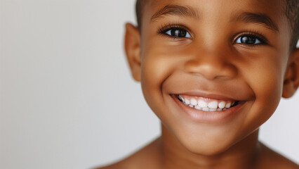 3 years old black male, smiling, copy space
