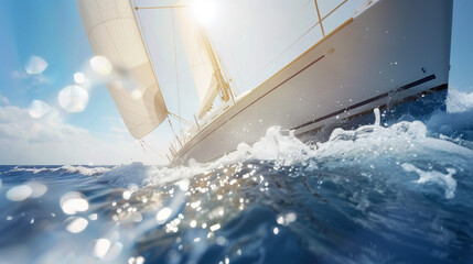 Sailboat Sailing in Open Ocean - Powered by Adobe
