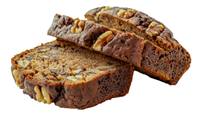 Sliced banana bread with walnuts, cut out - stock png.