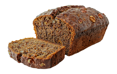 Sliced banana bread with walnuts, cut out - stock png.