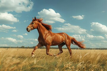 Majestic Horse Galloping Through Tall Grass