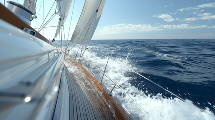 Sailboat Sailing in Clear Ocean on Sunny Day