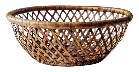 Fototapeta premium Large handwoven basket ideal for household storage and decor, cut out - stock png.