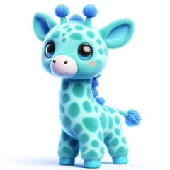Cute furry teddy giraffe 3D character on white background