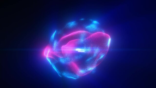 Blue purple energy magic sphere round high-tech digital ball core of light rays waves lines and energy particles. Abstract background. Video in high quality 4k, motion design