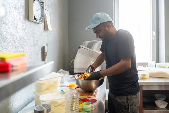Indian Man Cooking Matar Paneer Mutter Masala