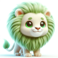 Fototapeta premium Cute furry teddy lion 3D character on white background