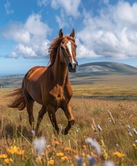 Obraz premium Horse Galloping Through Tall Grass Field