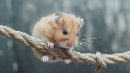 Cute hamster playing with rope.