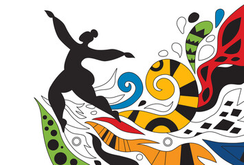 Abstract Art of Stylized Dancer and Colorful Patterns