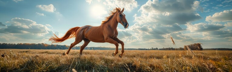 Fototapeta premium Horse Running Through Field of Tall Grass