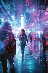 Fototapeta premium Millennial people depicted in a futuristic, conceptual setting.