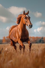 Fototapeta premium Horse Galloping Through Field of Tall Grass